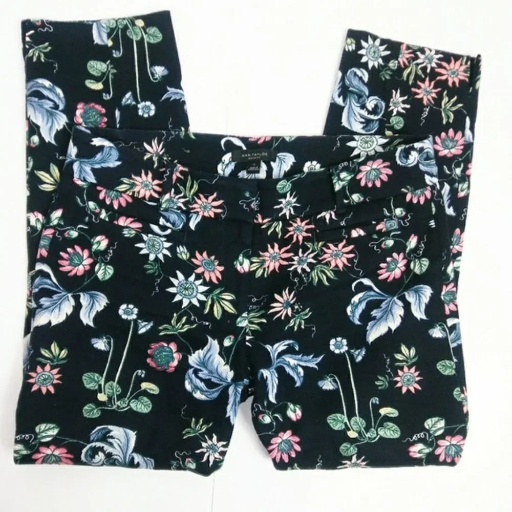 ANN TAYLOR Devin Fit Black Floral Print Pants 6P